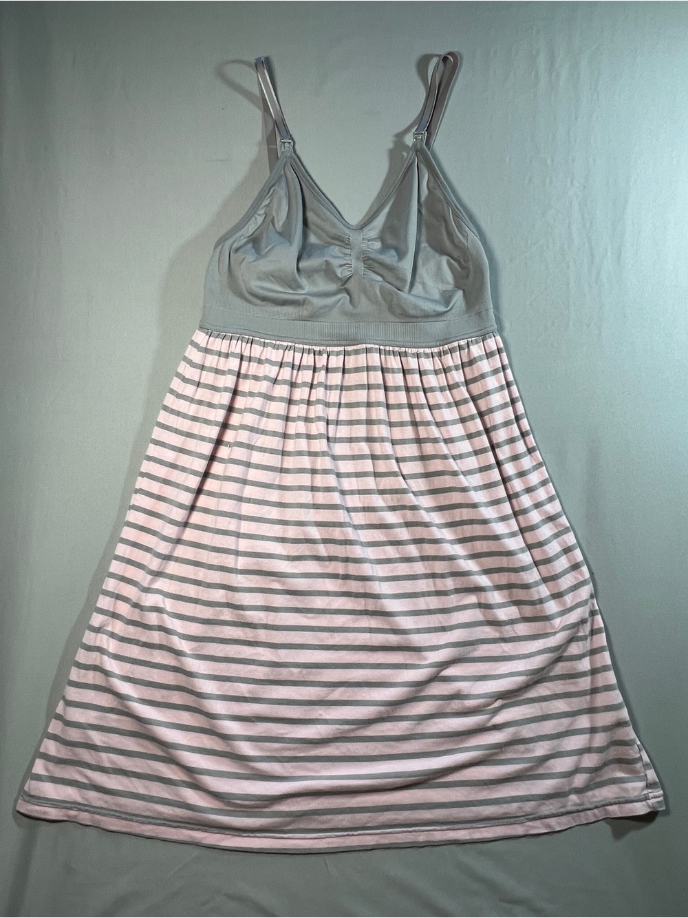 Motherhood Pink & Gray Striped Nursing Dress- Size L